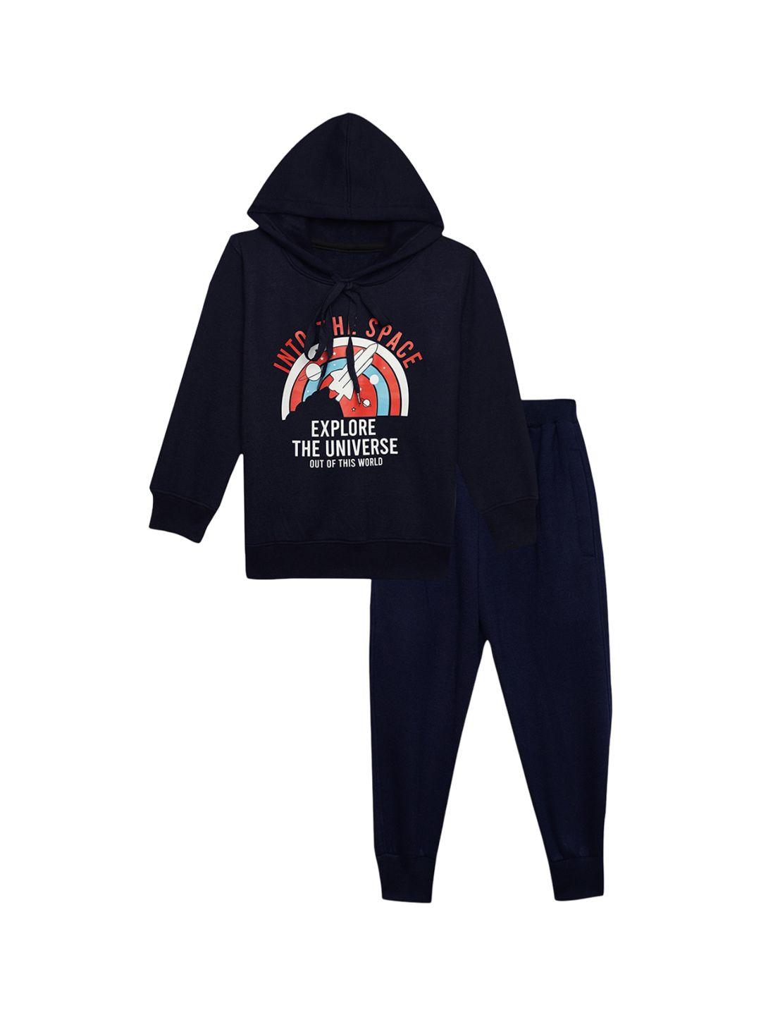 vimal jonney kids graphic printed hooded cotton fleece t-shirt with joggers