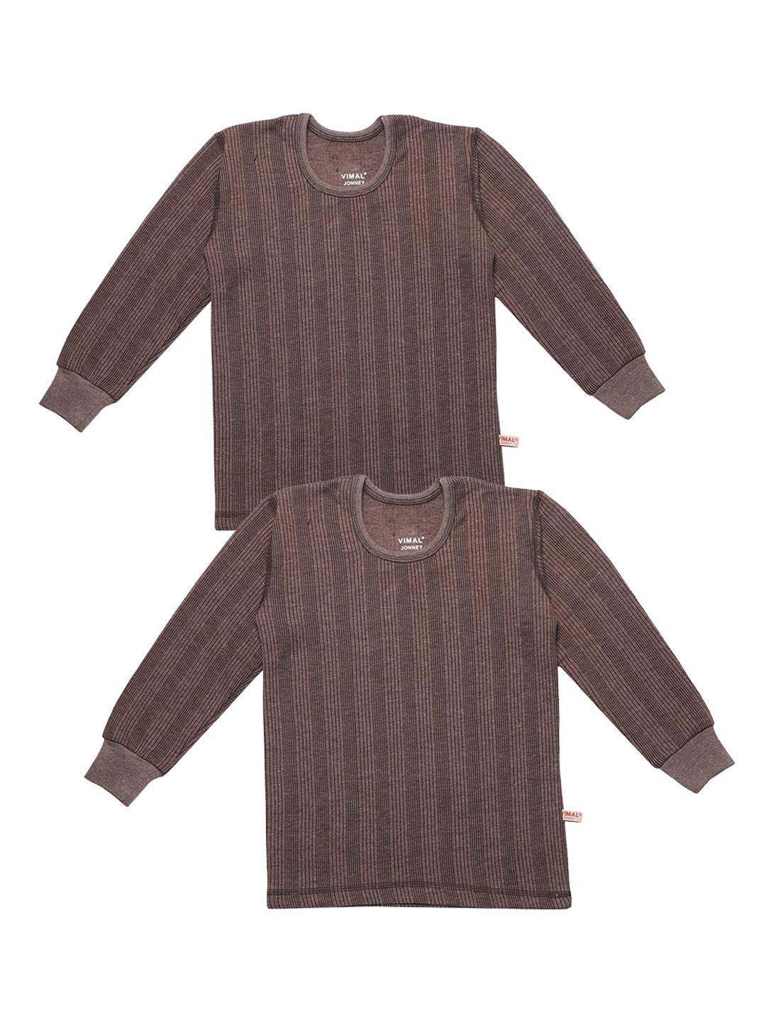 vimal jonney kids pack of 2 brown striped thermal tops