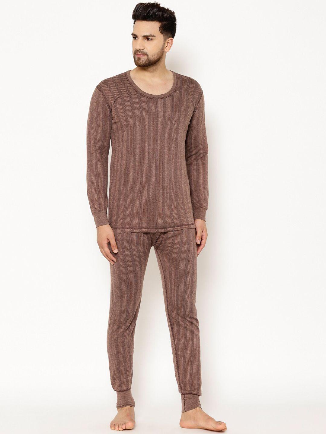 vimal jonney men brown self-striped thermal set