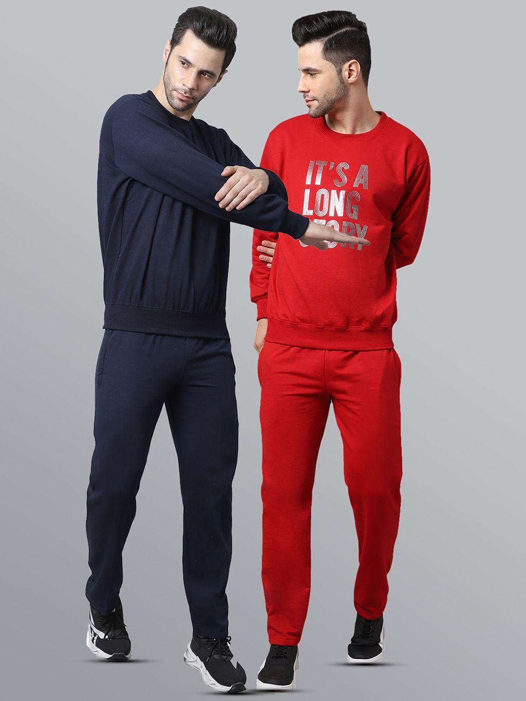 vimal jonney men pack of 2 navy blue & red pure cotton sports tracksuits