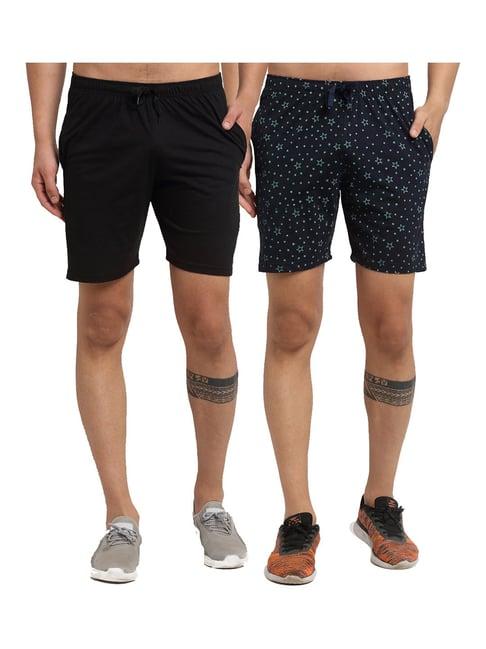 vimal jonney navy & black regular fit printed shorts - pack of 2