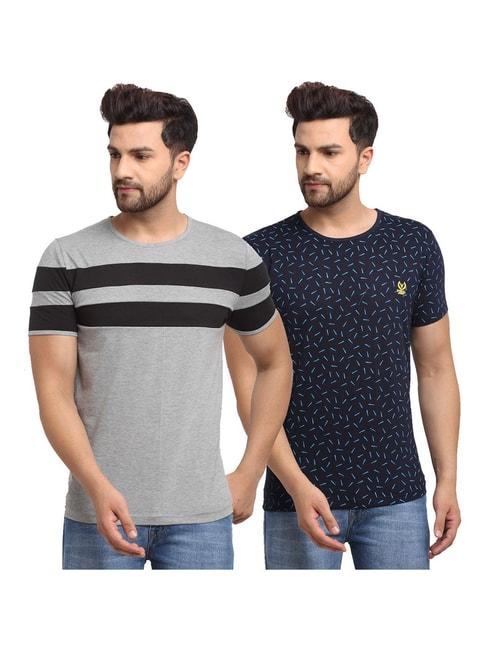 vimal jonney navy & grey regular fit printed t-shirt - pack of 2