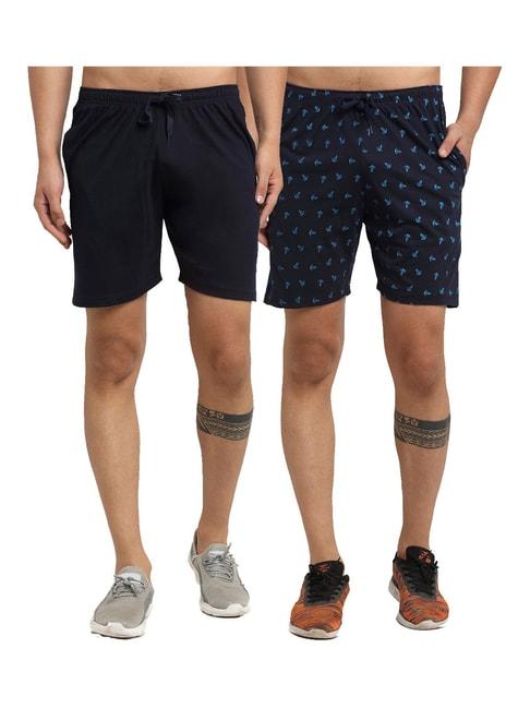 vimal jonney navy regular fit printed shorts - pack of 2