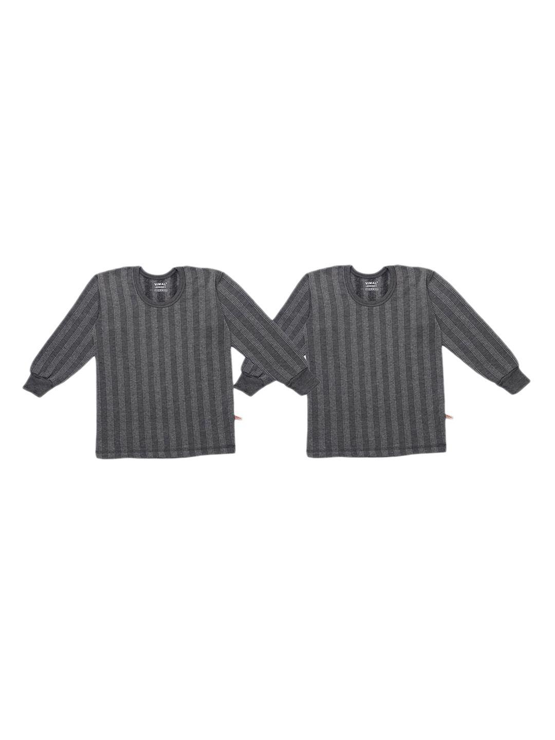 vimal jonney unisex kids pack of 2 grey striped regular-fit thermal top
