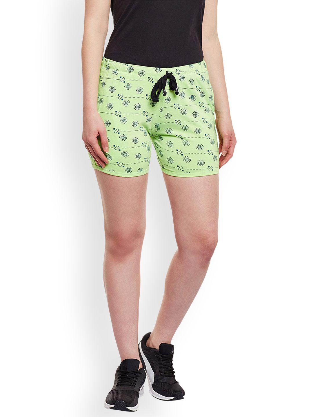 vimal jonney women green printed slim fit regular shorts
