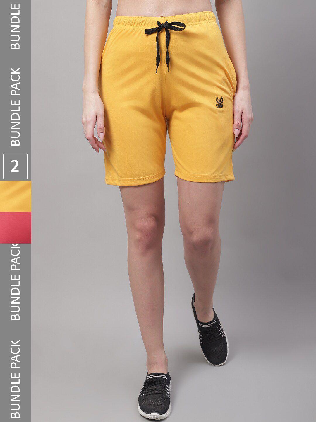 vimal jonney women pack of 2 mid rise cotton sports shorts