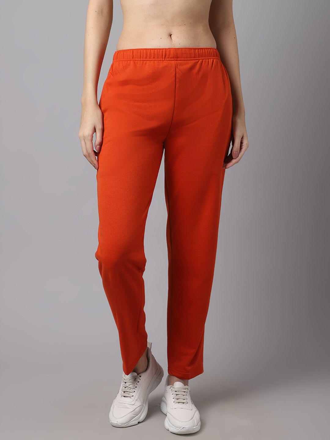 vimal jonney women rust orange solid cotton track pants