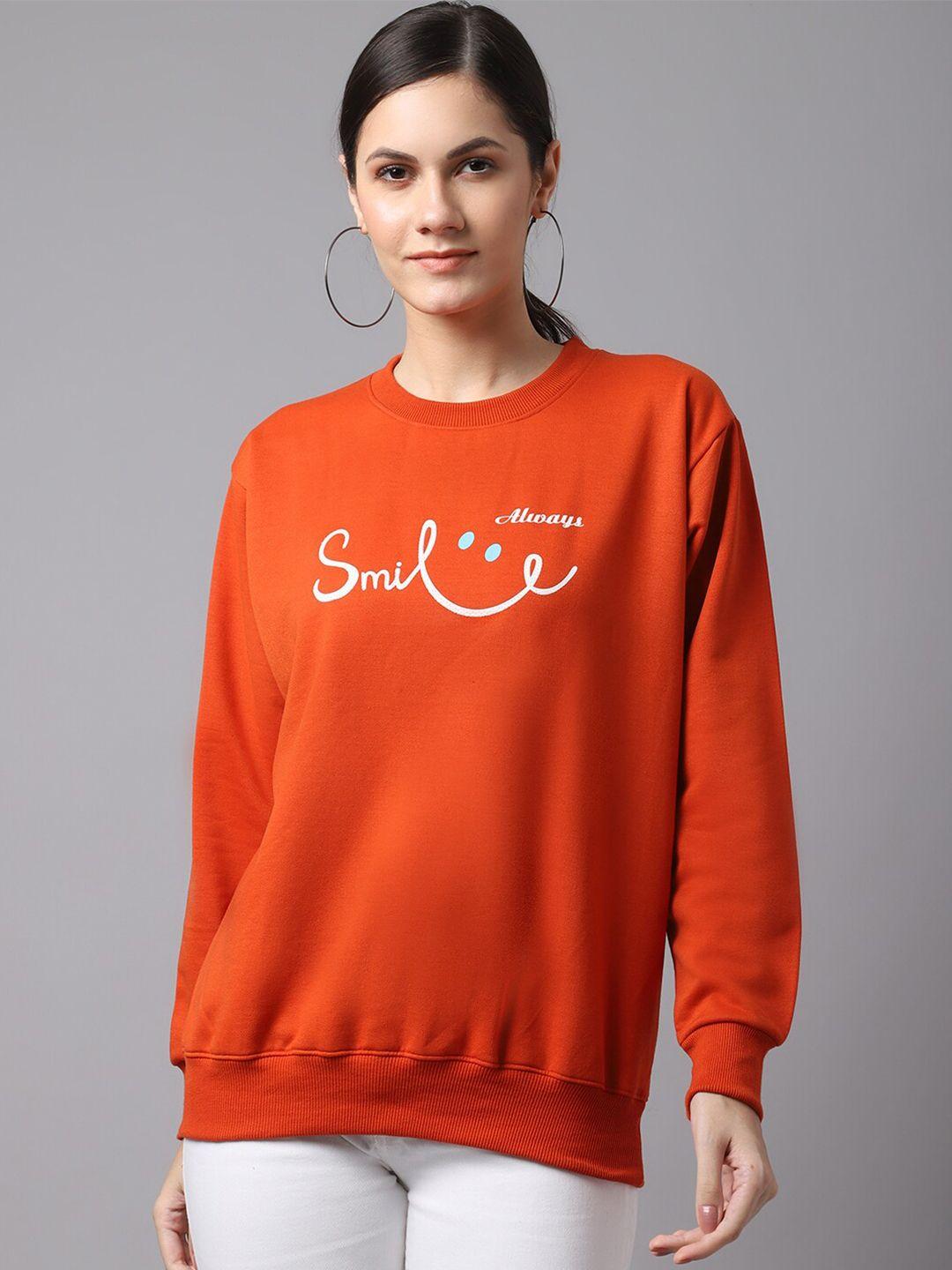 vimal jonney women rust typography printed cotton sweatshirt