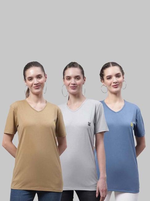 vimal jonney beige & grey cotton sports t-shirt - pack of 3