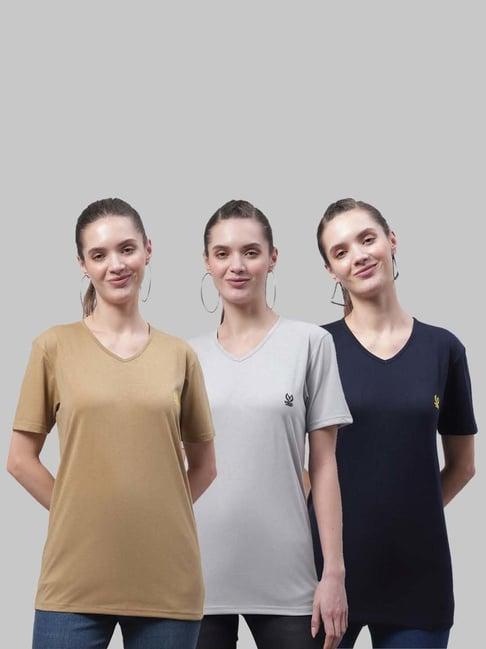 vimal jonney beige & grey cotton sports t-shirt - pack of 3