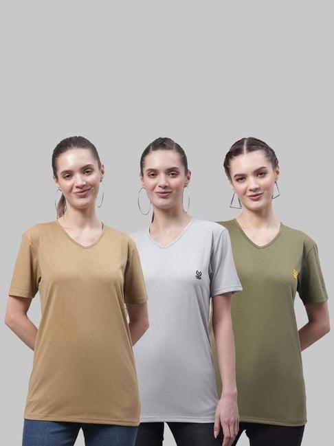 vimal jonney beige & grey cotton sports t-shirt - pack of 3