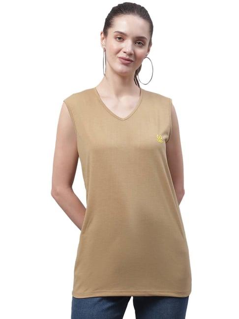 vimal jonney beige cotton logo print t-shirt