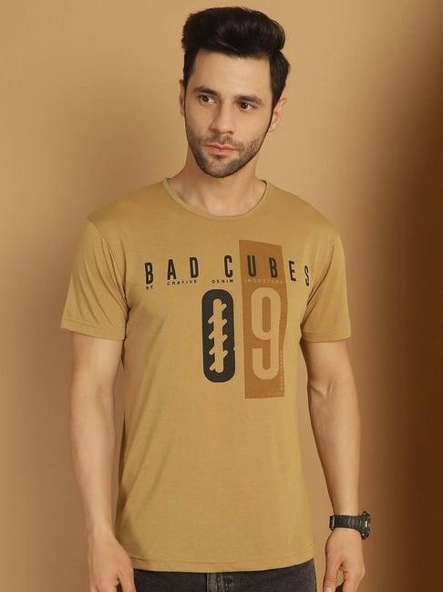 vimal jonney beige regular fit printed crew t-shirt