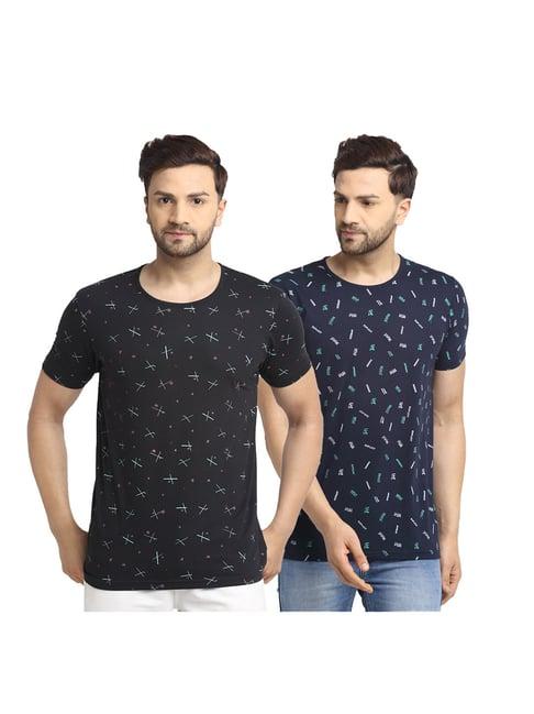 vimal jonney black & blue printed t-shirt (pack of 2)