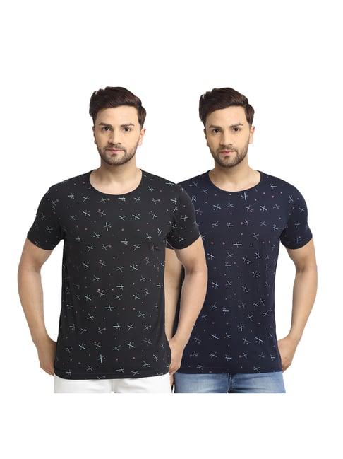 vimal jonney black & blue printed t-shirt (pack of 2)