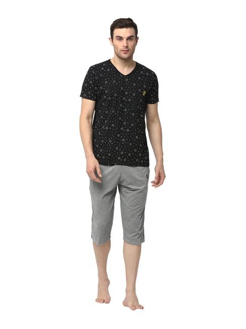 vimal jonney black & grey printed t-shirt & capris