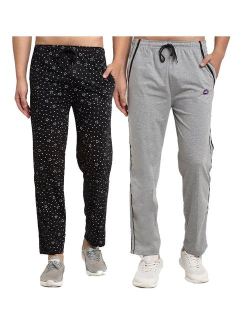 vimal jonney black & grey regular fit printed trackpants - pack of 2