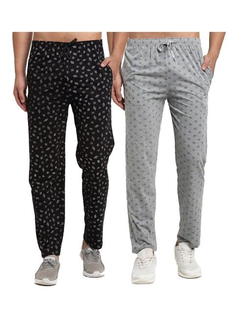 vimal jonney black & grey regular fit printed trackpants - pack of 2