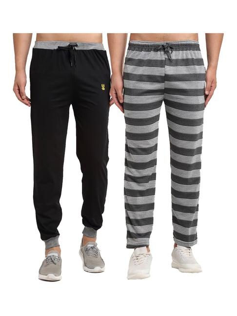 vimal jonney black & grey regular fit striped joggers & trackpants - pack of 2