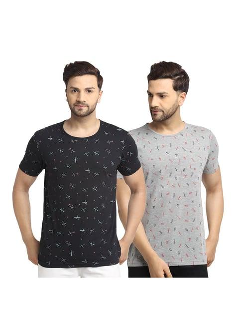 vimal jonney black & light grey printed t-shirt (pack of 2)