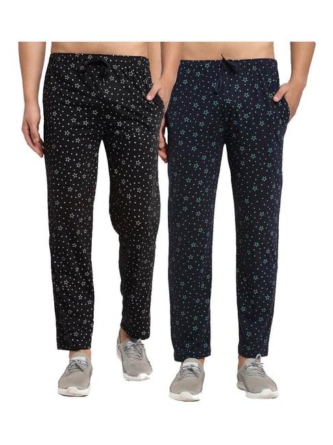 vimal jonney black & navy regular fit printed trackpants - pack of 2