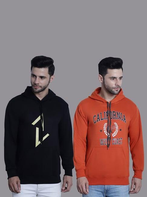 vimal jonney black & orange regular fit printed hooded sweatshirt - pack of 2