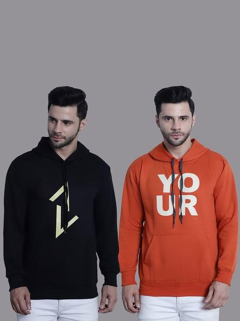 vimal jonney black & orange regular fit printed hooded sweatshirt - pack of 2