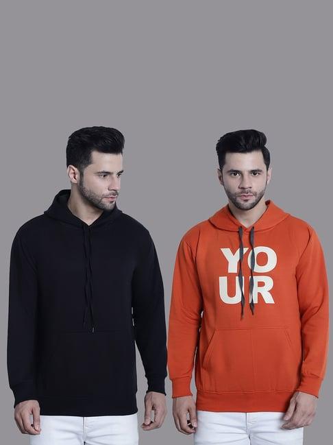 vimal jonney black & orange regular fit printed hooded sweatshirt - pack of 2