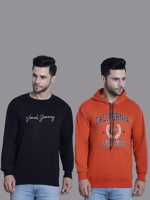 vimal jonney black & orange regular fit printed sweatshirt - pack of 2