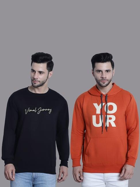 vimal jonney black & orange regular fit printed sweatshirt - pack of 2