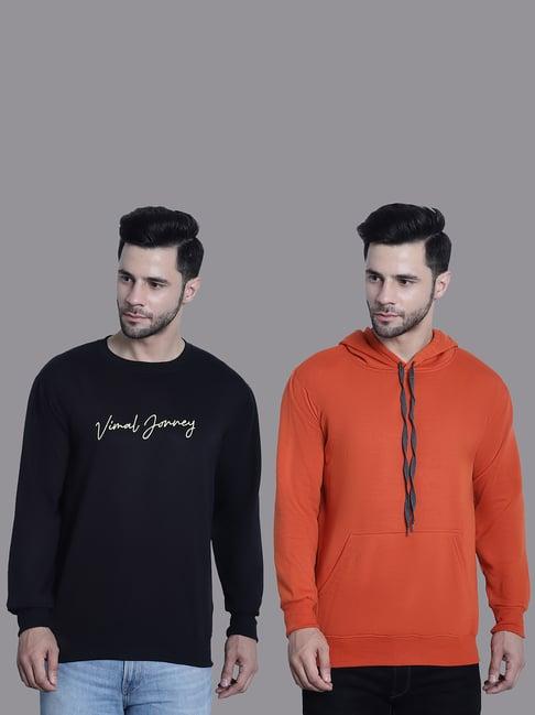 vimal jonney black & orange regular fit printed sweatshirt - pack of 2