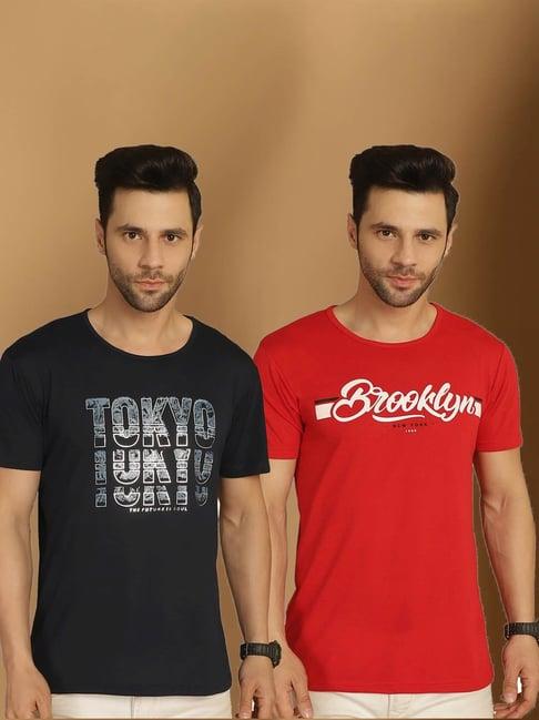 vimal jonney black & red regular fit printed t-shirt