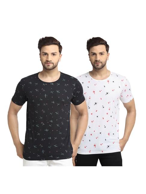 vimal jonney black & white printed t-shirt (pack of 2)