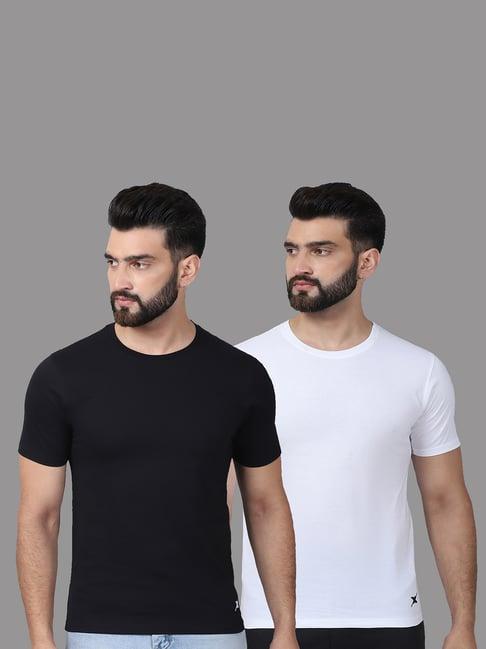 vimal jonney black & white regular fit crew t-shirt - pack of 2