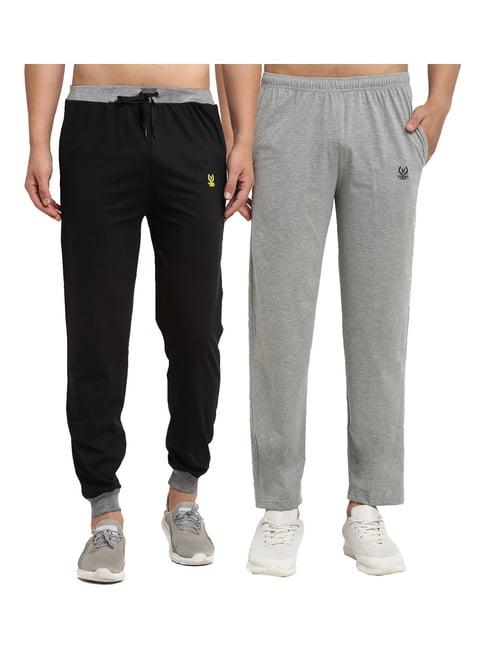 vimal jonney black grey regular fit joggers & trackpants - pack of 2