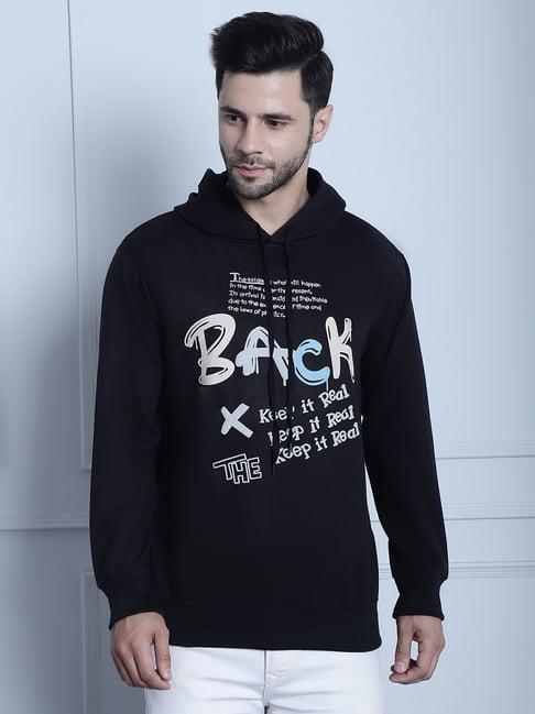 vimal jonney black regular fit printed hooded sweatshirt