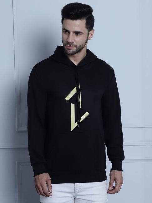 vimal jonney black regular fit printed hooded sweatshirt