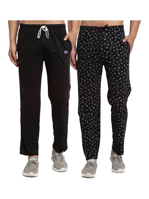 vimal jonney black regular fit printed trackpants - pack of 2