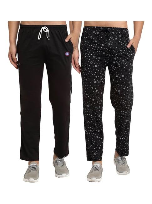 vimal jonney black regular fit printed trackpants - pack of 2