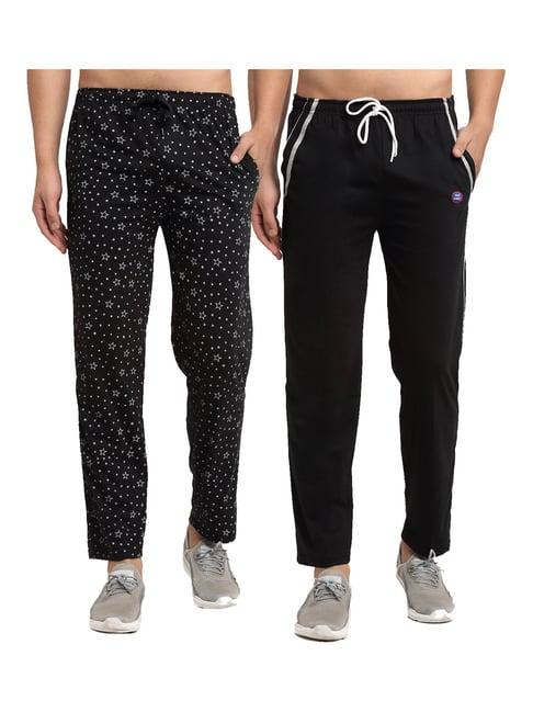 vimal jonney black regular fit printed trackpants - pack of 2