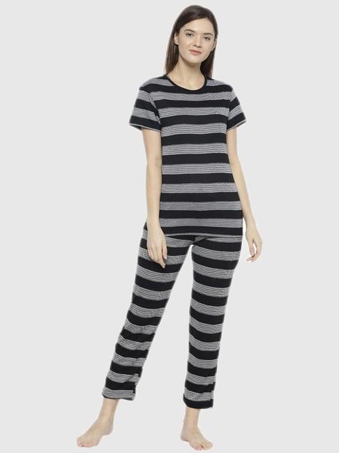 vimal jonney black stripes print pajama set