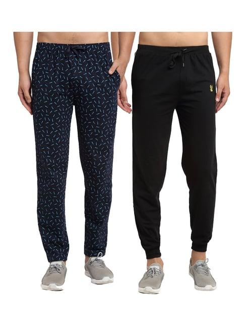 vimal jonney blue & black regular fit printed joggers & trackpants - pack of 2