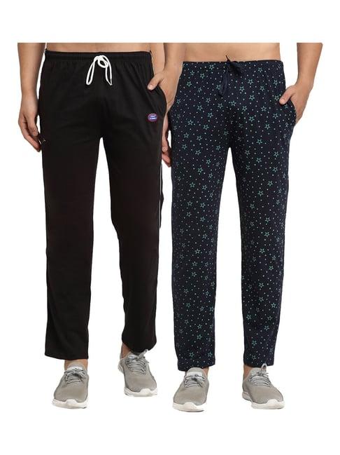 vimal jonney blue & black regular fit printed trackpants - pack of 2