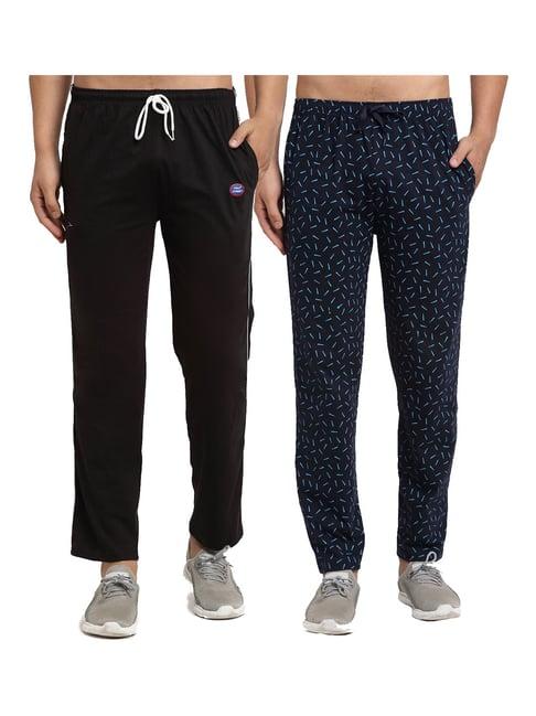 vimal jonney blue & black regular fit printed trackpants - pack of 2