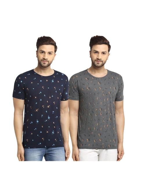 vimal jonney blue & dark grey printed t-shirt (pack of 2)