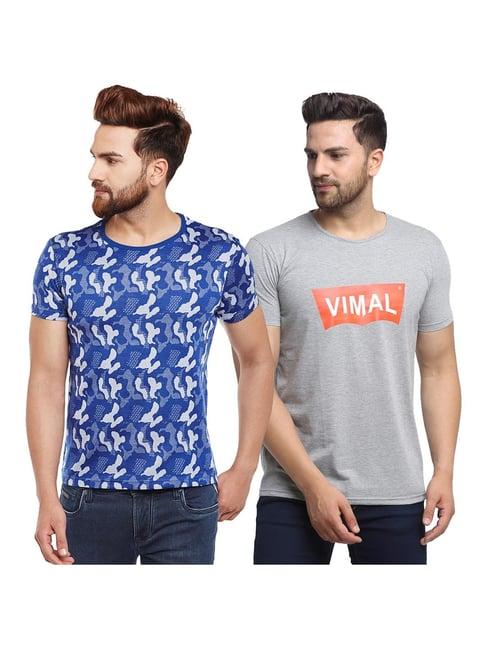 vimal jonney blue & grey printed t-shirt - pack of 2