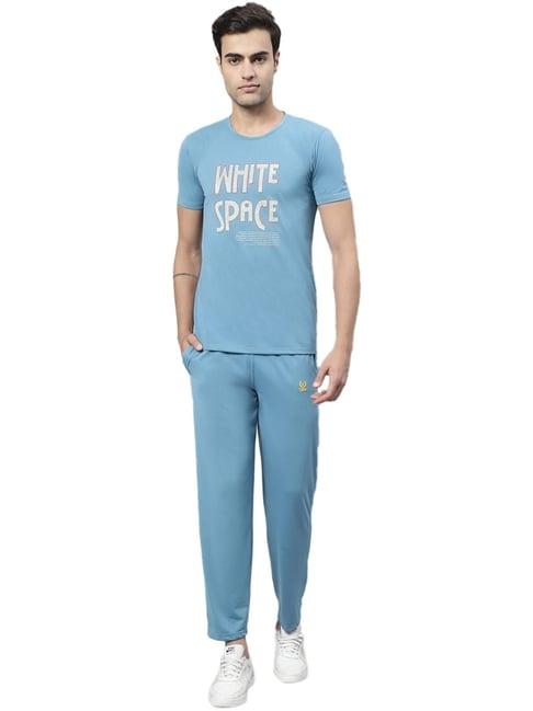 vimal jonney blue cotton regular fit printed tracksuit