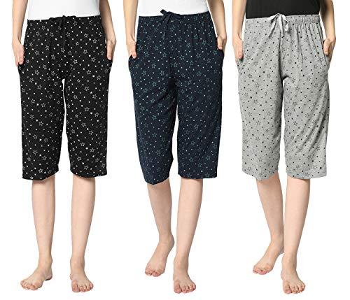 vimal jonney cotton blended capris for women(pack of 3)-d13_1blk_1nvy_1mlg_03-l multicolour