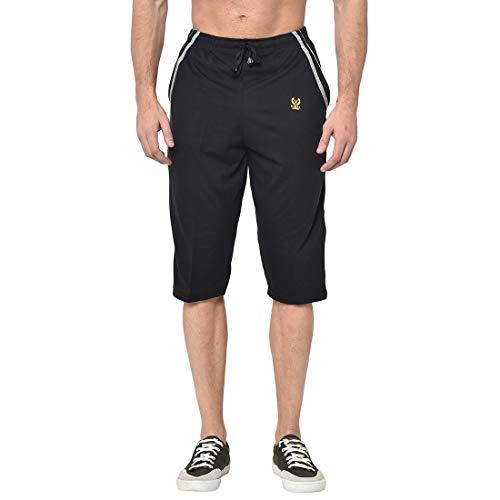 vimal jonney cotton blended regular fit black 3/4th capri for men