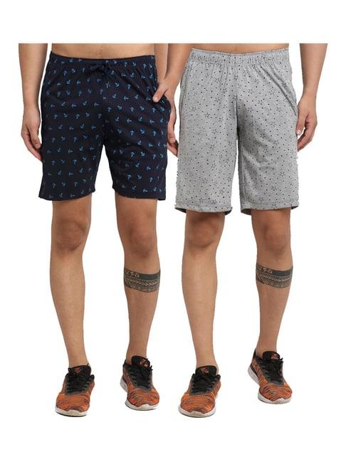 vimal jonney dark blue & grey regular fit printed shorts - pack of 2